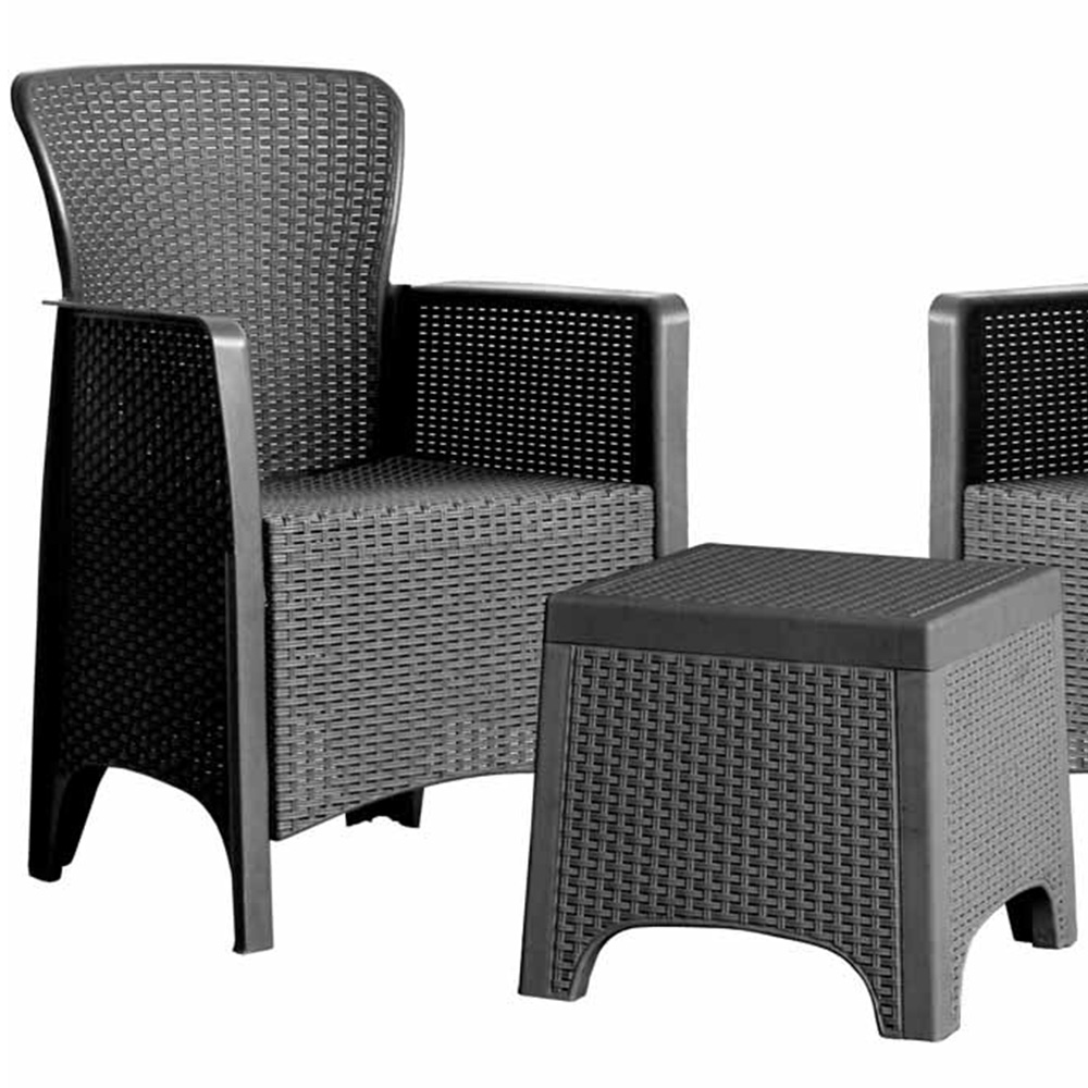 Wilko Amora Set of 2 Large Rattan Effect Chairs and Small Table Anthracite Image 2