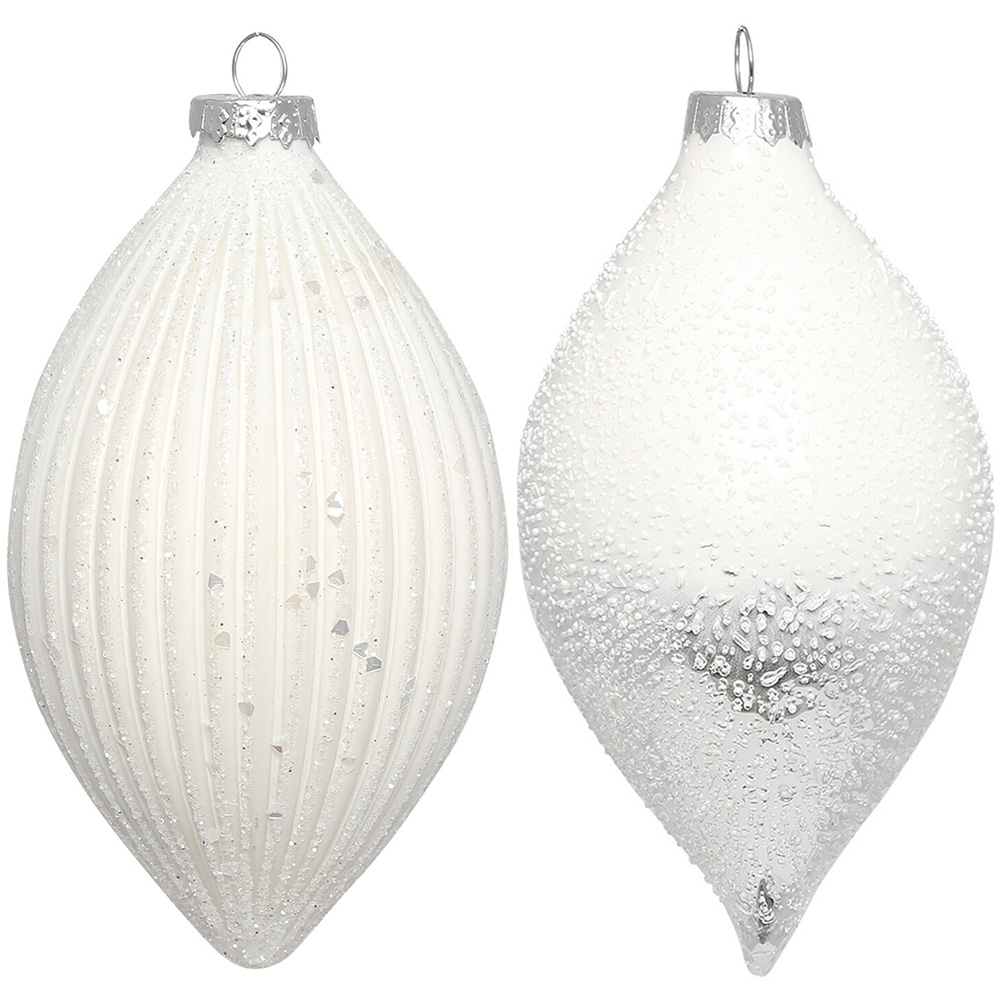 Single Alpine Lodge White Matt Droplet Bauble in Assorted styles Image 1