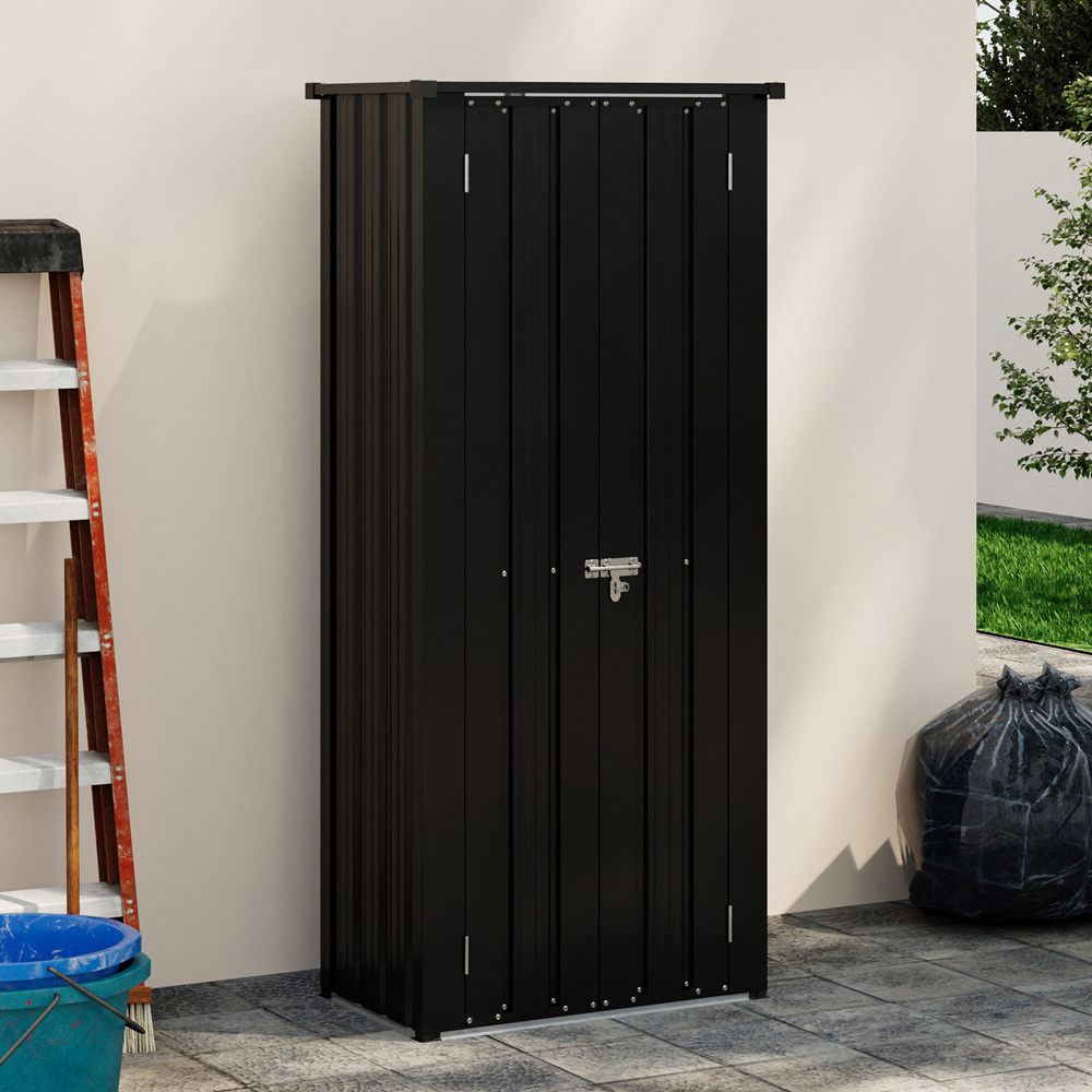 Living and Home 1.5 x 2.5ft Metal Double Door Flat Top Garden Tool Storage Shed Image 2
