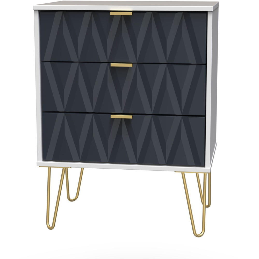 Crowndale Diamond 3 Drawer Indigo Matt and White Midi Chest of Drawers Ready Assembled Image 3