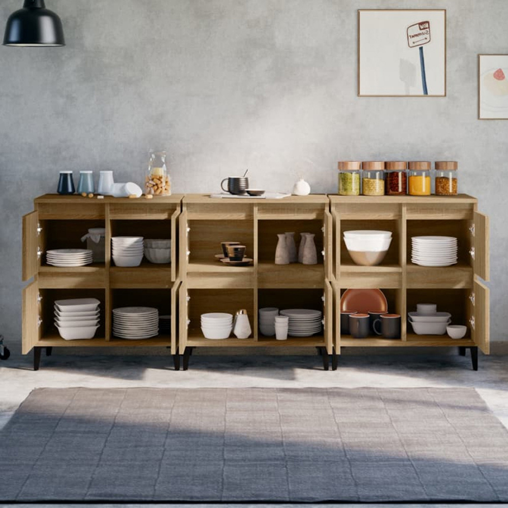 vidaXL 4 Door Sonoma Oak Sideboard Set of 3 Image 1