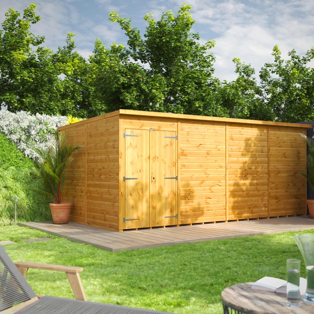 Power Sheds 16 x 8ft Double Door Pent Wooden Shed Image 2