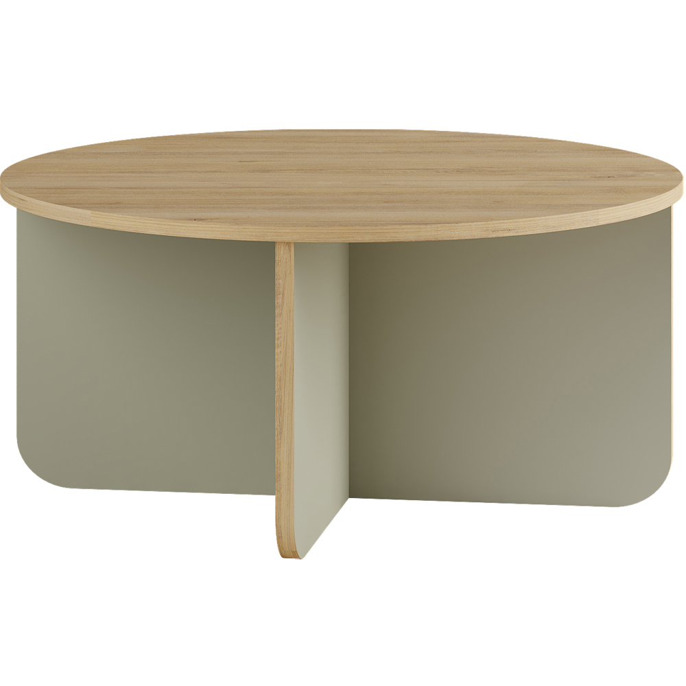 Decortie Hillary Oak and Ash Green Round Coffee Table Image 2