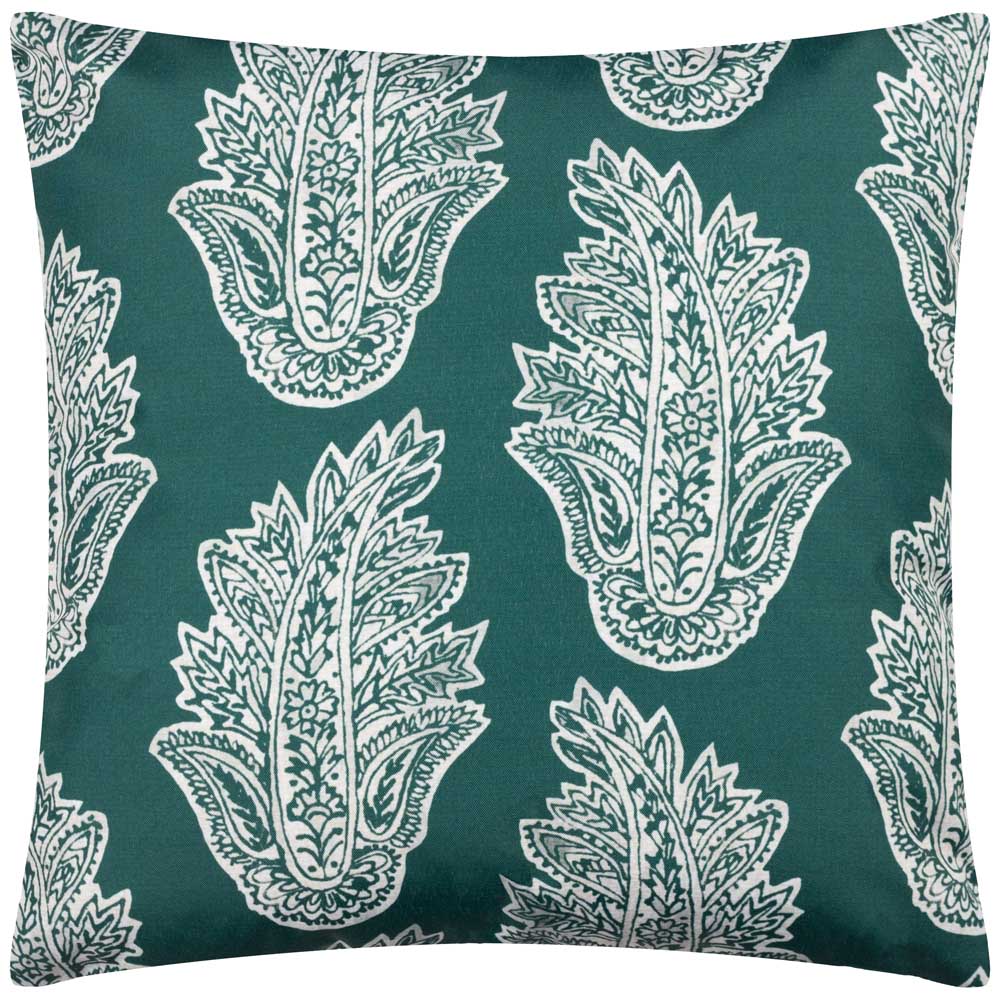 Paoletti Kalindi Teal Paisley Floral UV and Water Resistant Outdoor Cushion Image 1