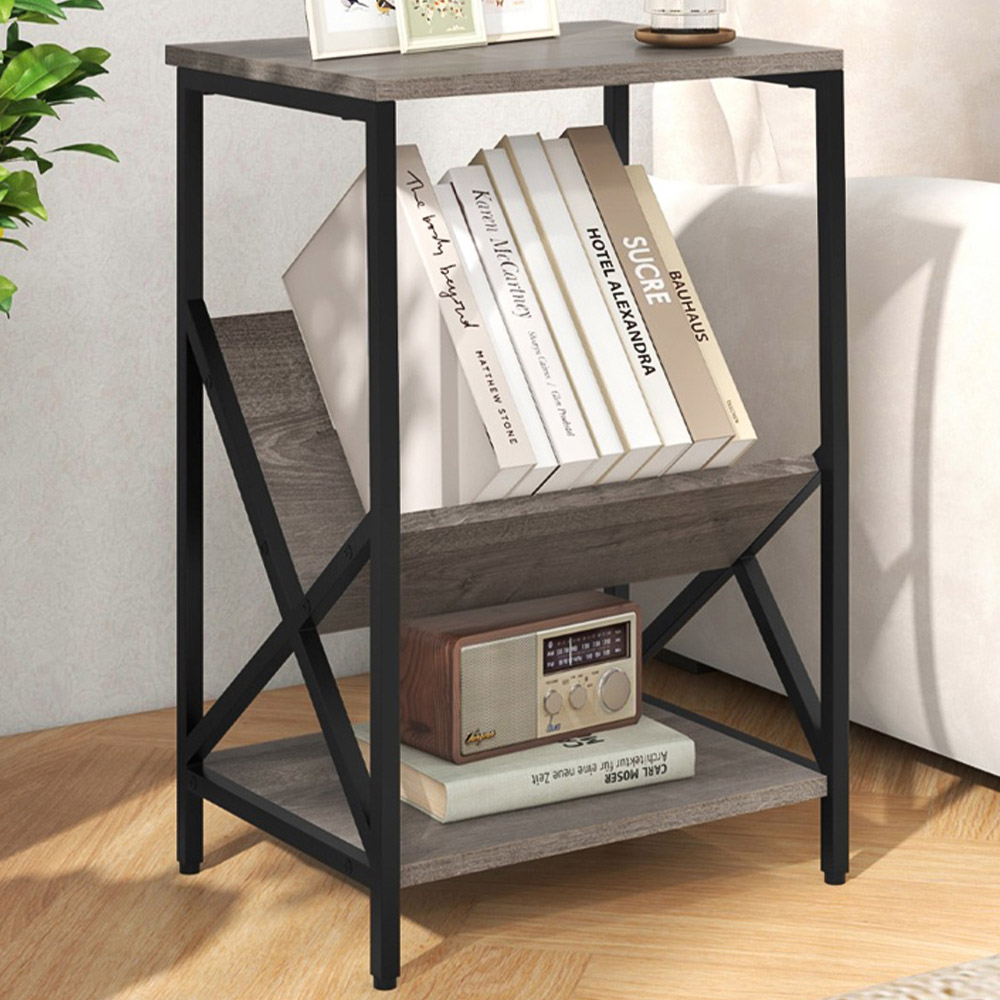 Costway 3 Tier Grey Record Player Stand Image 1