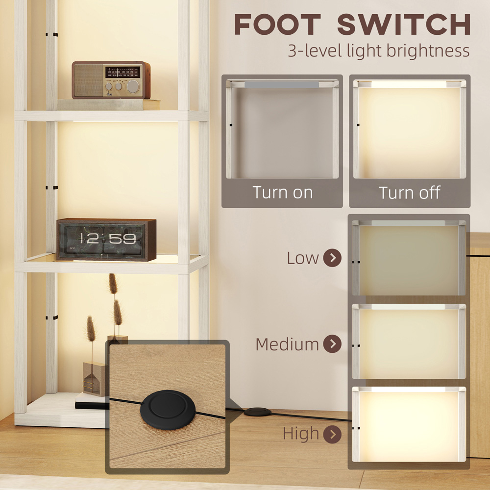 HOMCOM 4 Shelf Oak Glass Dimmable LED Floor Lamp Image 5