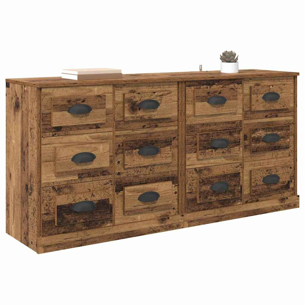 vidaXL 6 Drawer Old Wood Modern Sideboard Set of 2 Image 3