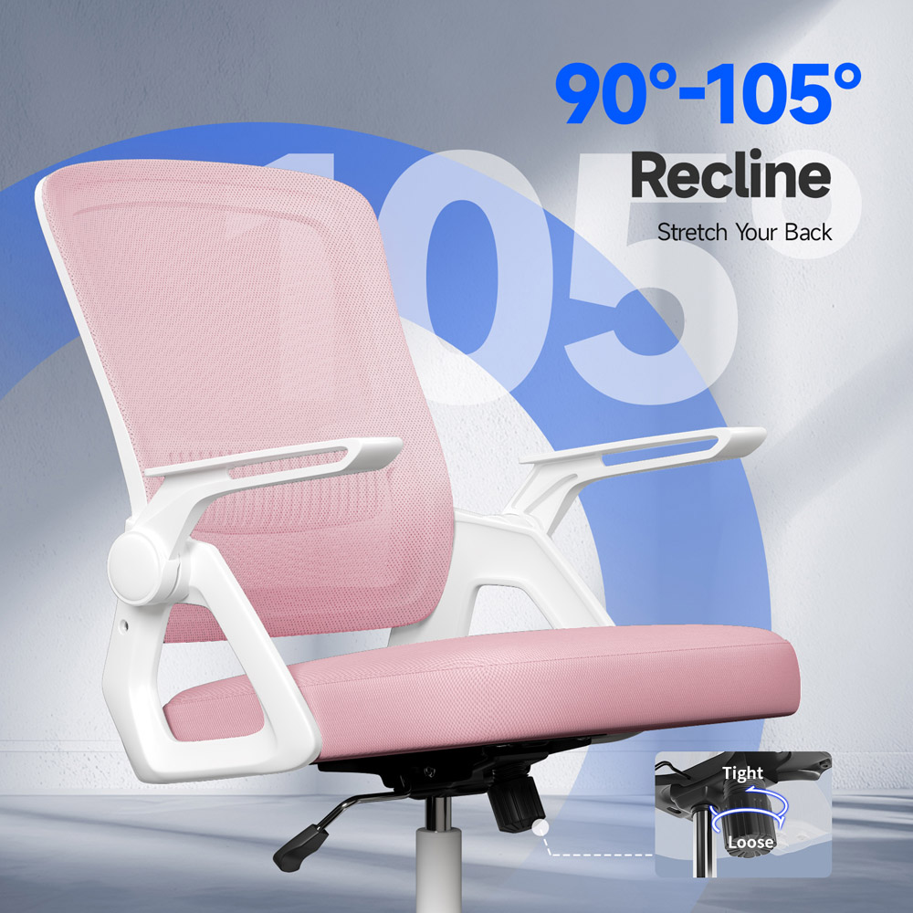Rattrix Pink Swivel Computer Chair with Flip-Up Armrest and Lumbar Support Image 7