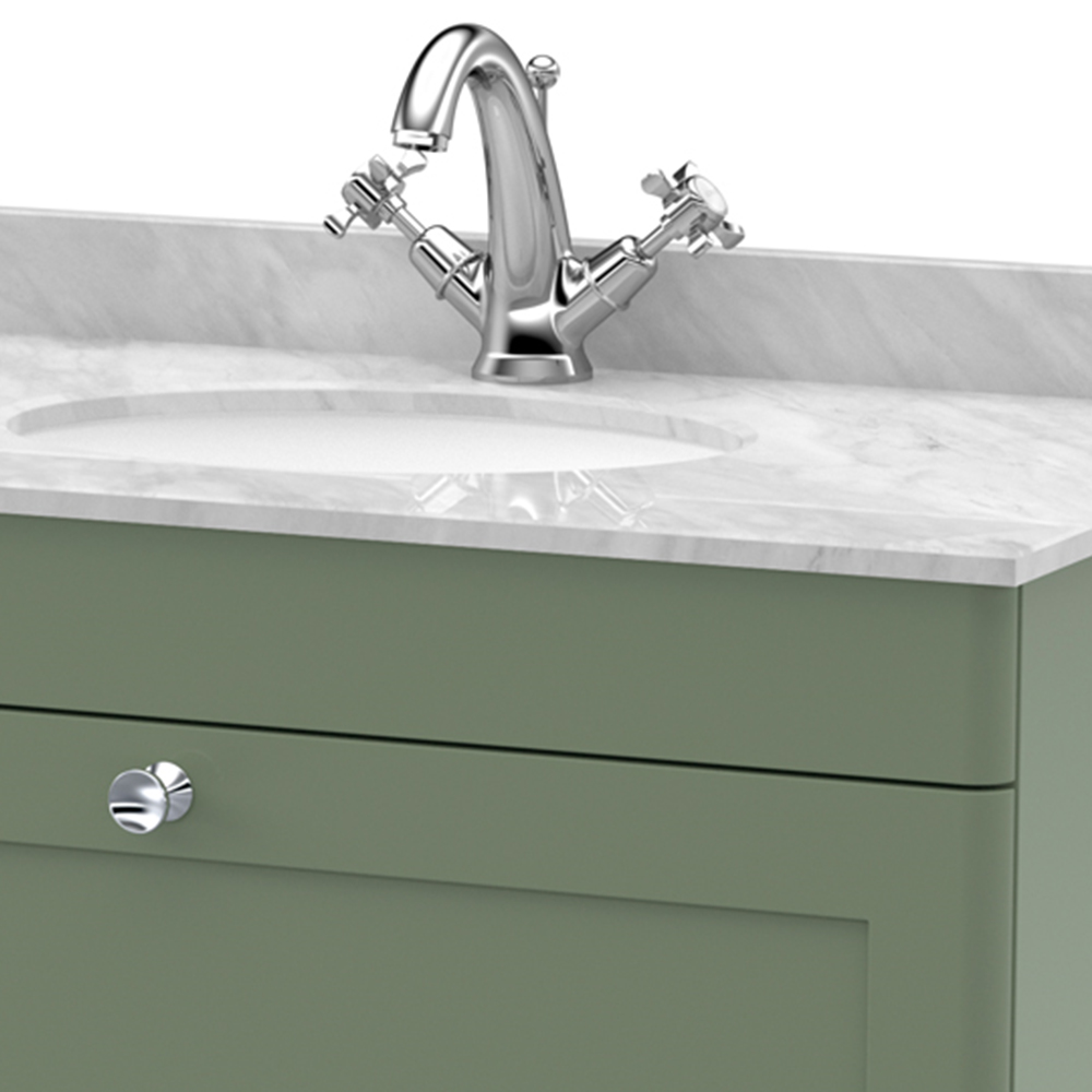 nuie Classique Single Drawer Satin Green and Grey Wall Hung Unit and 1 Tap Hole Marble Basin 800mm Image 2