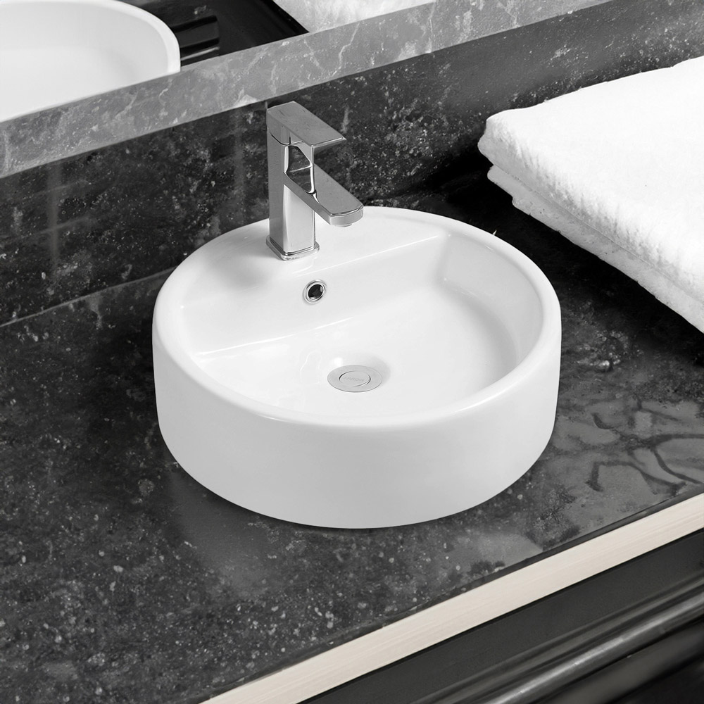 Limoge White Ceramic All in One Thick Edge Countertop Basin 440mm Image 2