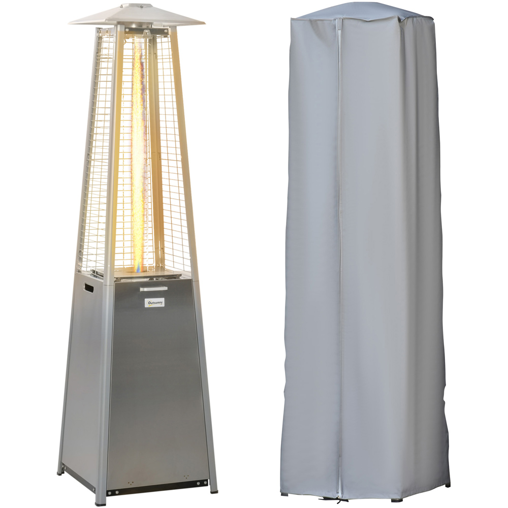 Outsunny Stainless Steel Pyramid Freestanding Tower Heater with Dust Cover 11.2kW Image 1