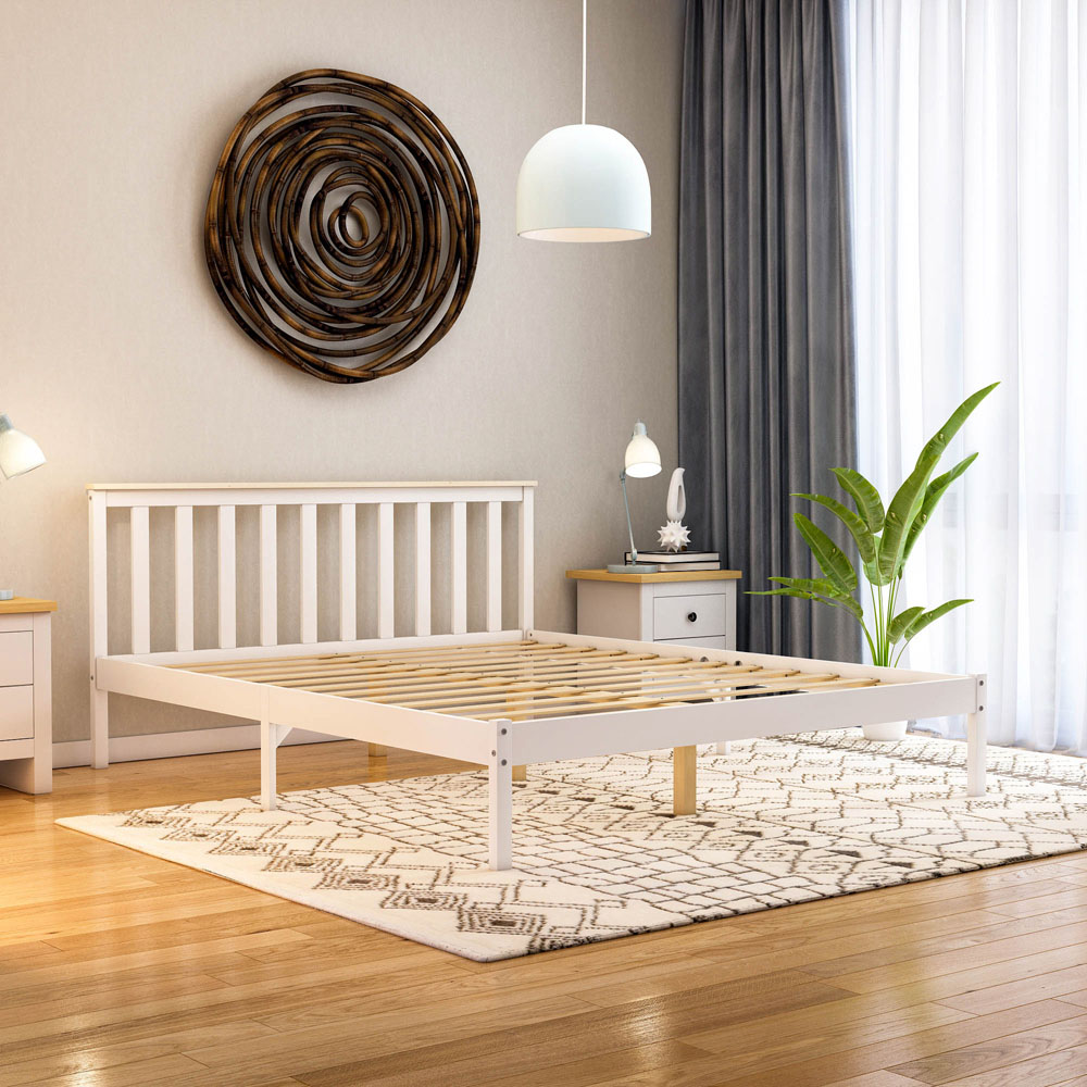 Vida Designs Milan King Size White and Pine Low Foot Wooden Bed Frame Image 6