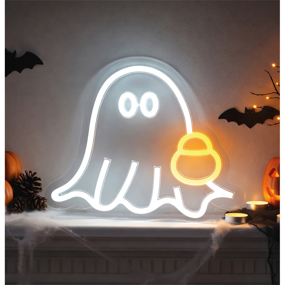 FXLab Ghost Silhouette Neon Light Indoor Halloween Decoration 33 x 28cm Image 2