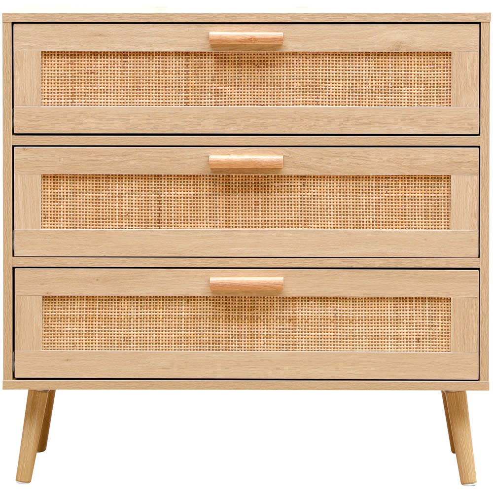 FurnitureHMD 3 Drawer Natural Rattan Woven Front Wooden Chest of Drawers Image 2
