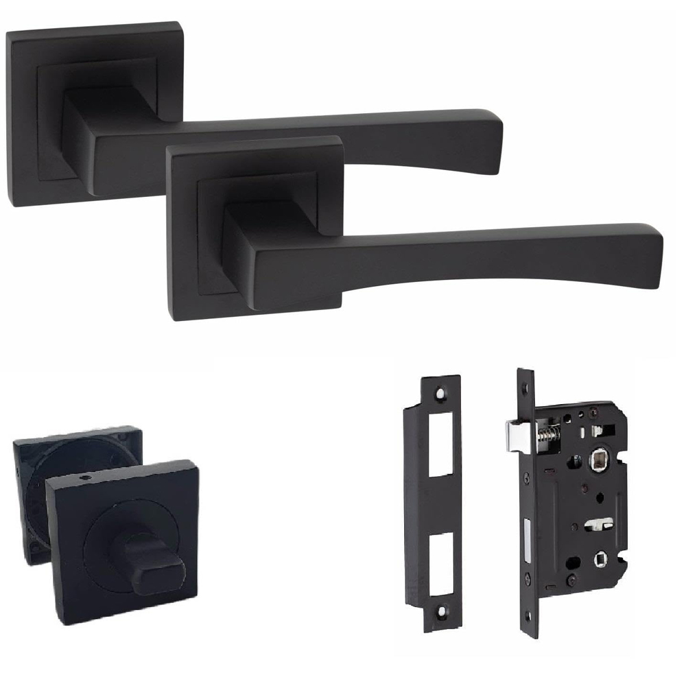 Golden Grace Matt Black Wave Bathroom Door Handle Set  Image 1