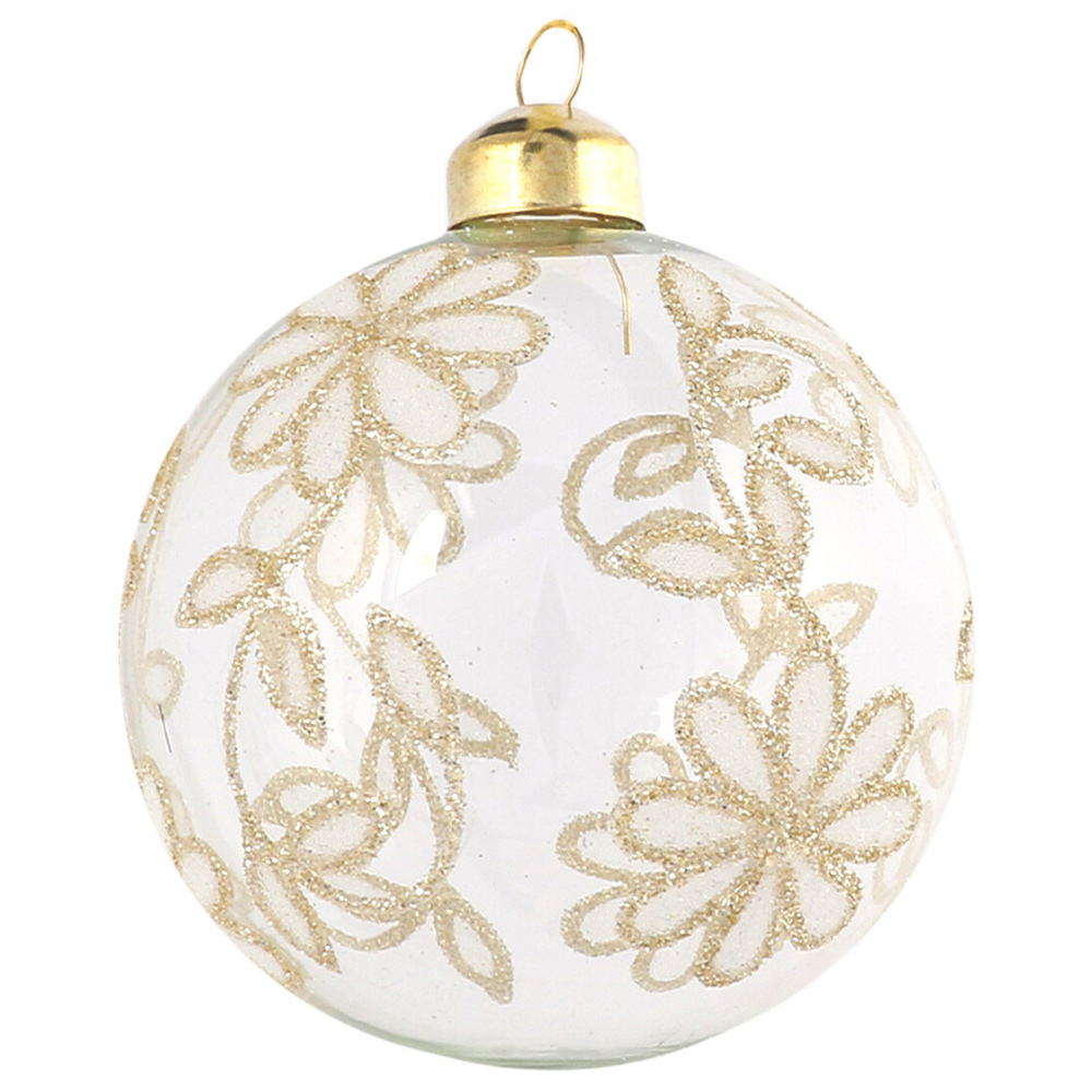 Royal Emerald Clear Gold Flower Christmas Bauble Image 1