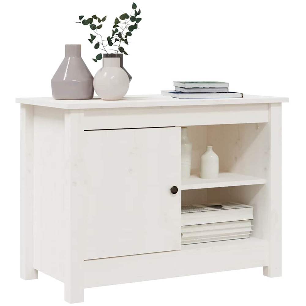 vidaXL Single Door 2 Shelf White Solid Pine Wood TV Cabinet Image 6