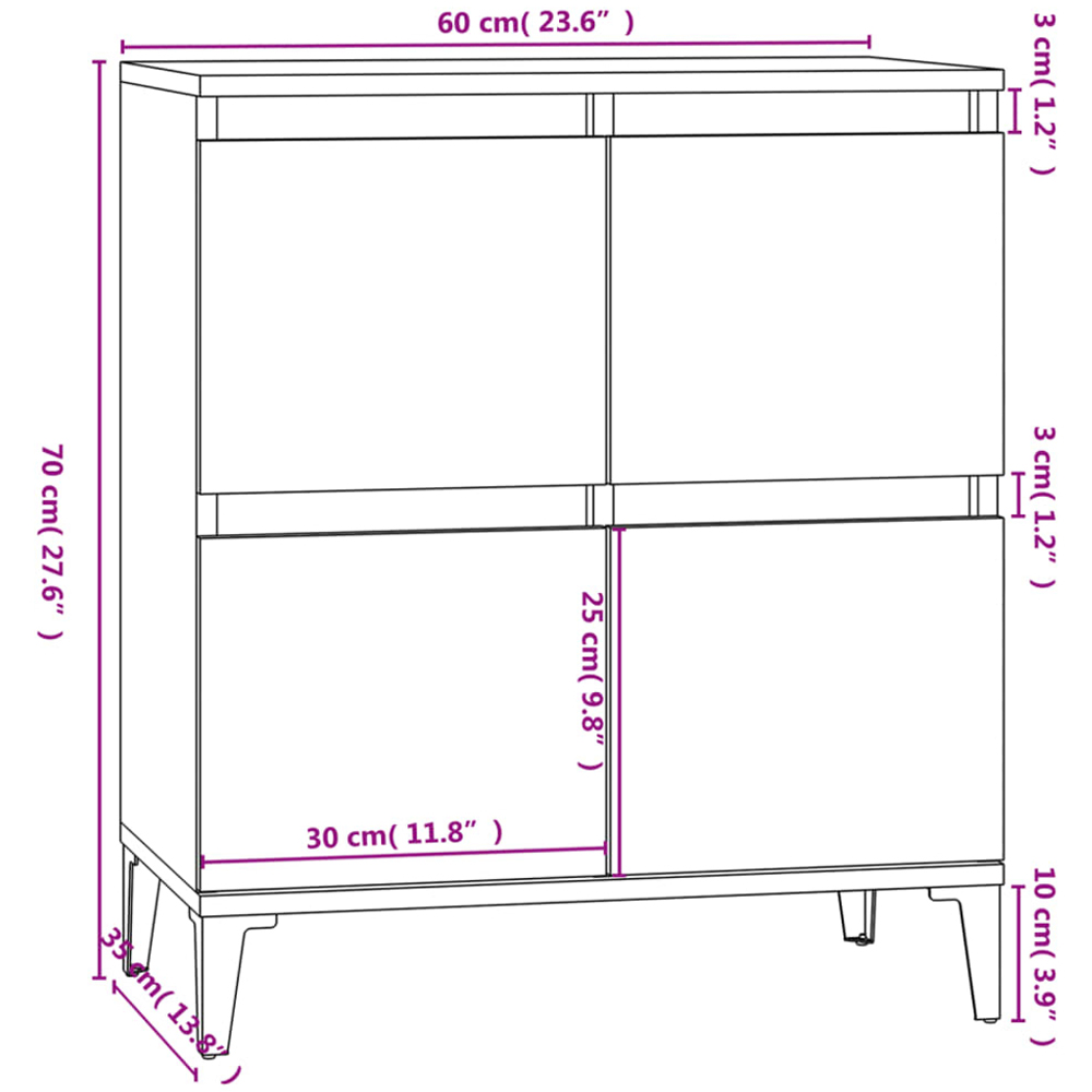 vidaXL 4 Door Smoked Oak Square Sideboard Image 9