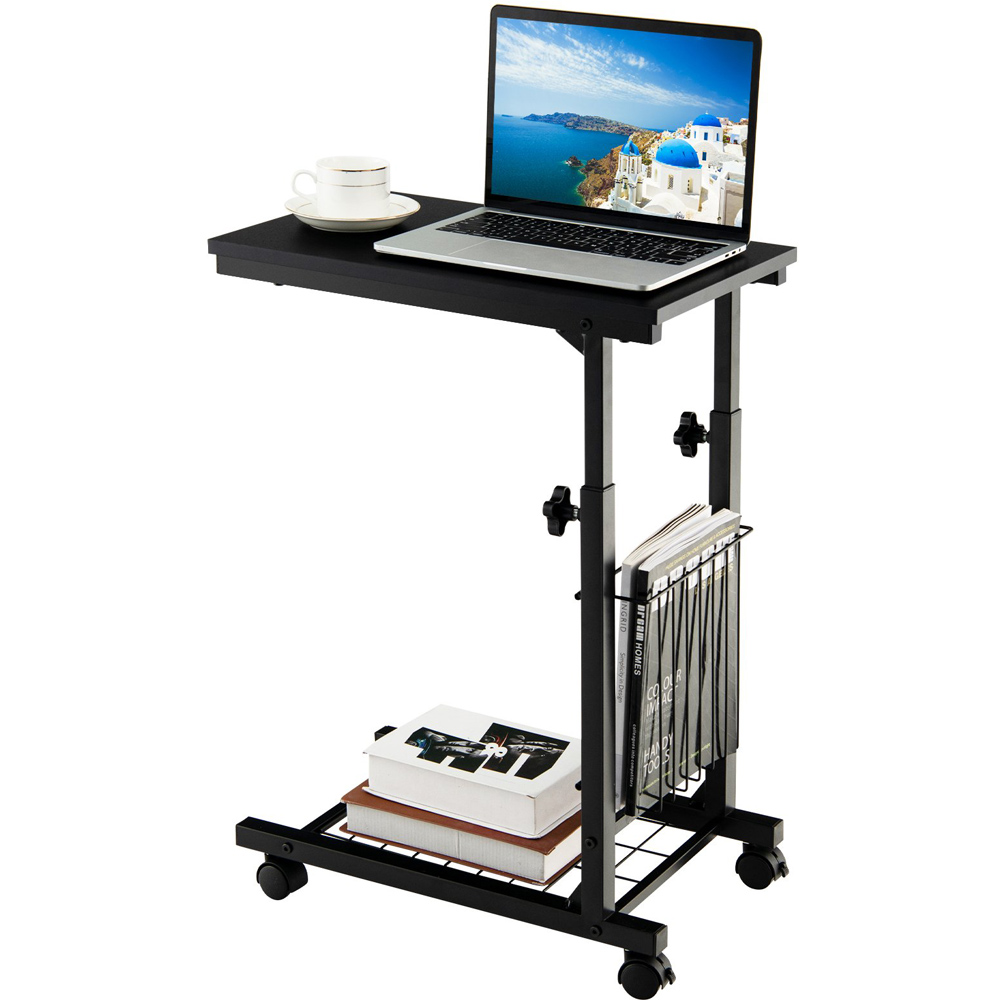 Costway Black C Shape Adjustable End Table with Storage Basket Image 3