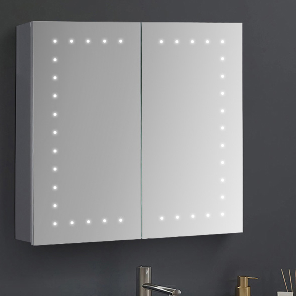 Living and Home White Dotted LED Mirror Bathroom Cabinet Image 1