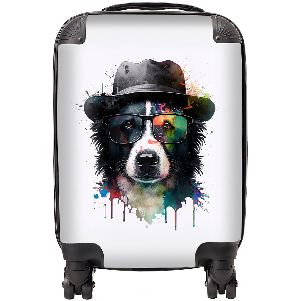 Warren Reed Designer Small Splashart Border Collie Dog Suitcase Image 1
