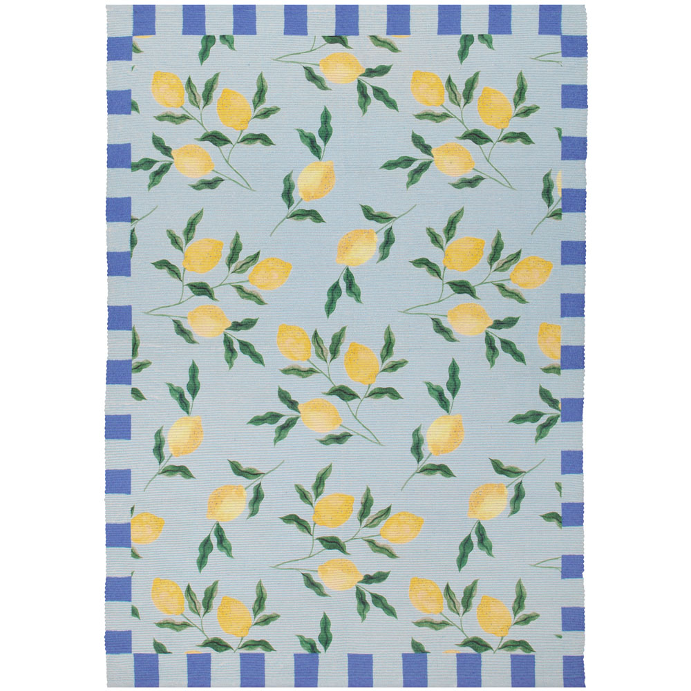 furn. Blue Lemons Printed Indoor and Outdoor Rug 120 x 120cm Image 1