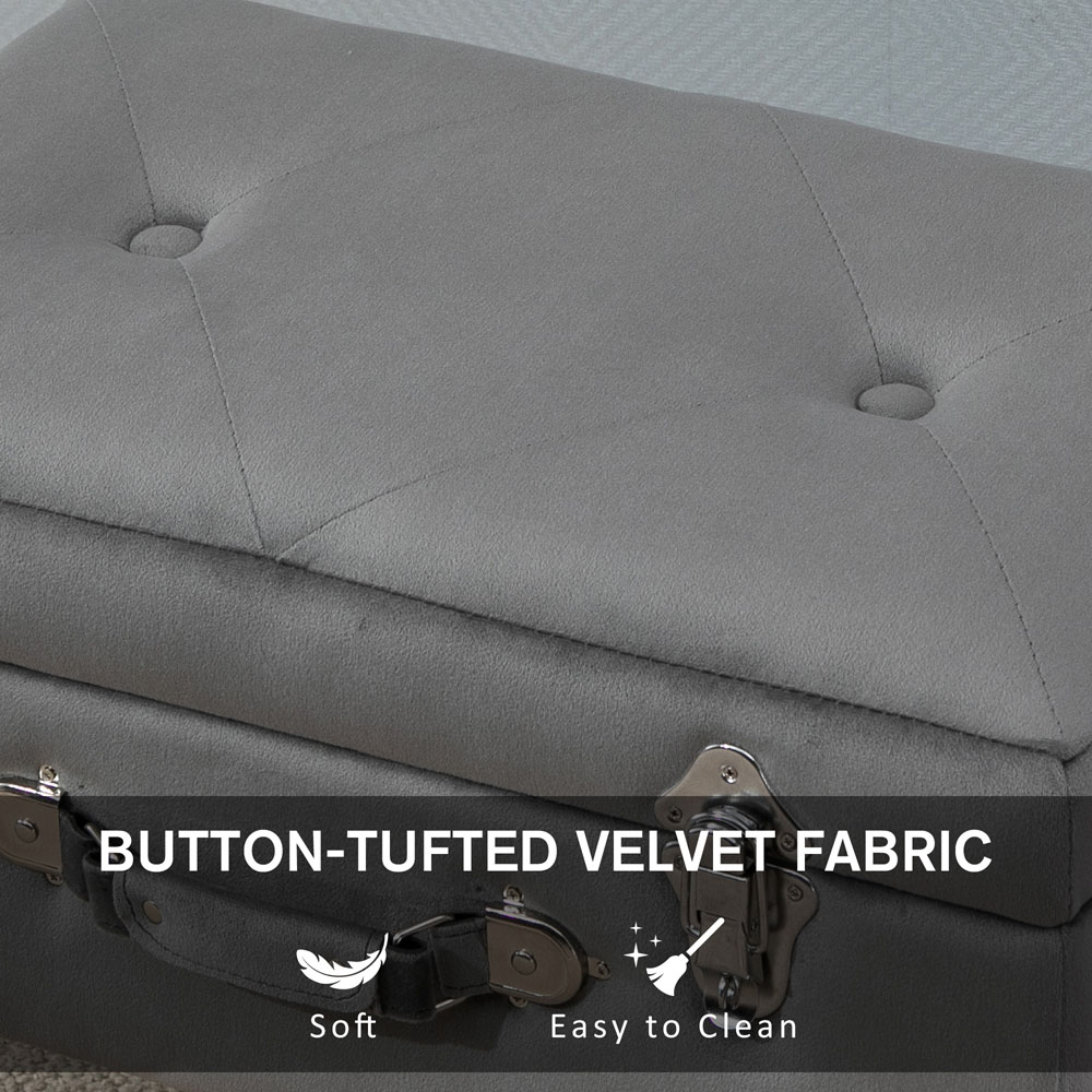 Portland Grey Faux Velvet Upholstered Ottoman Trunk Image 7