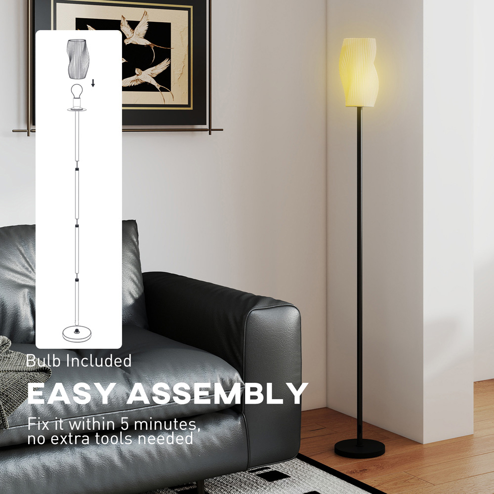 HOMCOM White 3D Printed Flowing Curve Shade Black Floor Lamp with 3 Colour Temperature Image 7