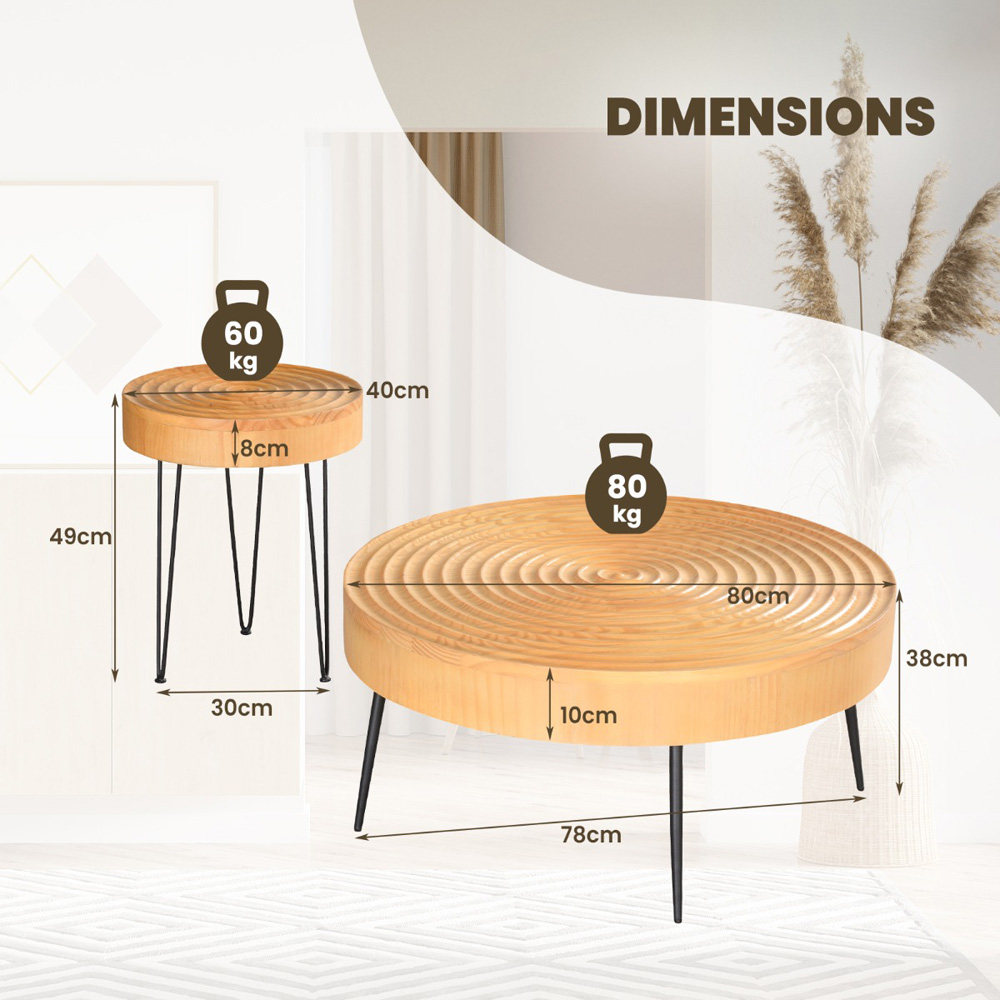 Costway Solid Wood Round Coffee Table Set of 2 Image 9
