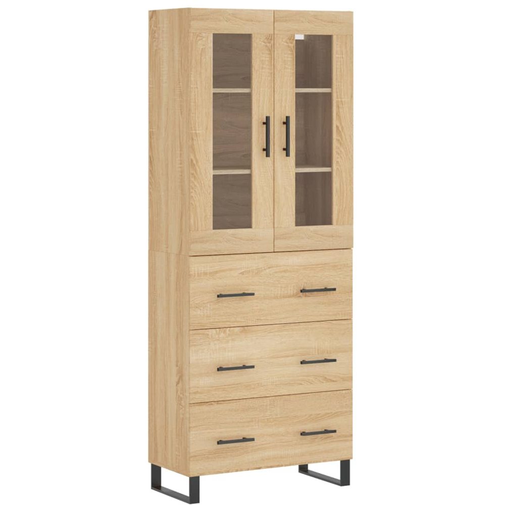 vidaXL 2 Glass Door 3 Drawer Sonoma Oak Highboard Image 2