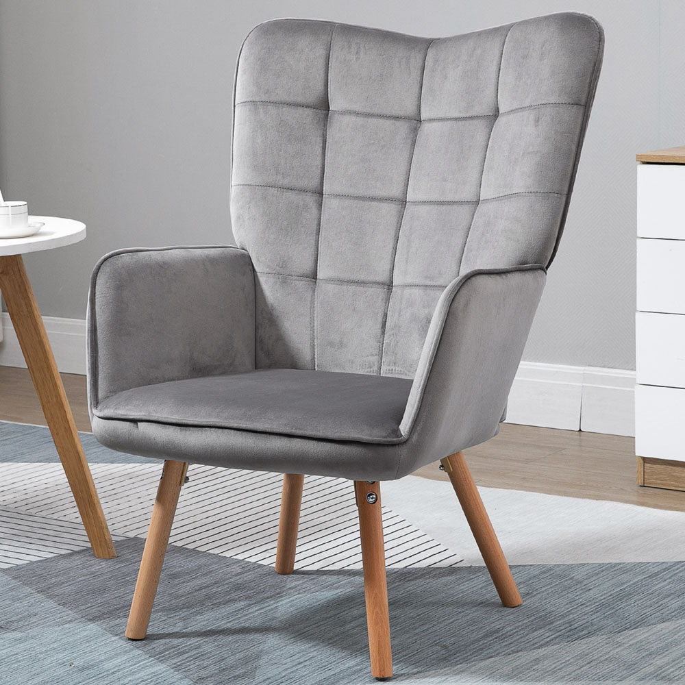 Portland Grey Tufted Wingback Armchair Image 1