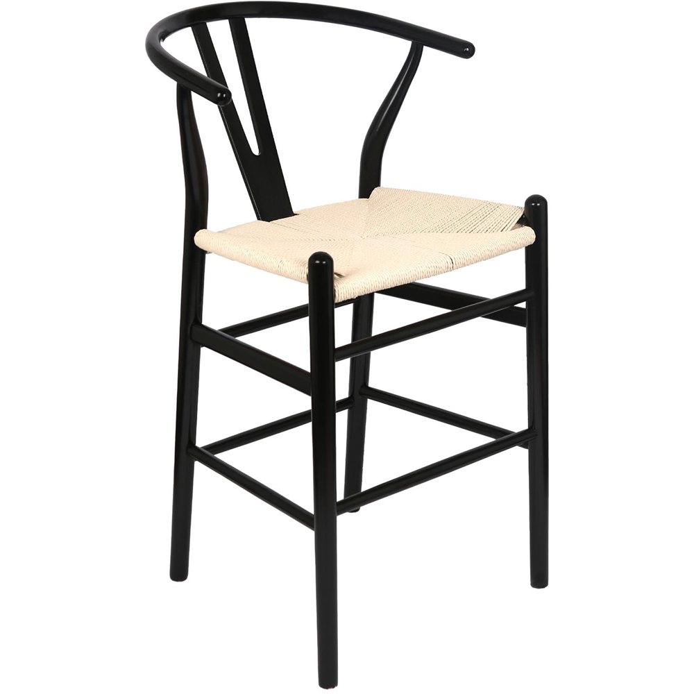 Nicholas Winter Black and Natural Woven Rope Wooden Wishbone Bar Stool Image 2