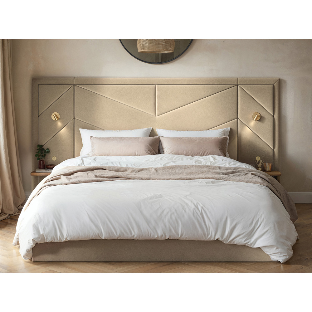 Flair Alice King Size Beige Velvet Hotel Ottoman Bed with Light Image 4