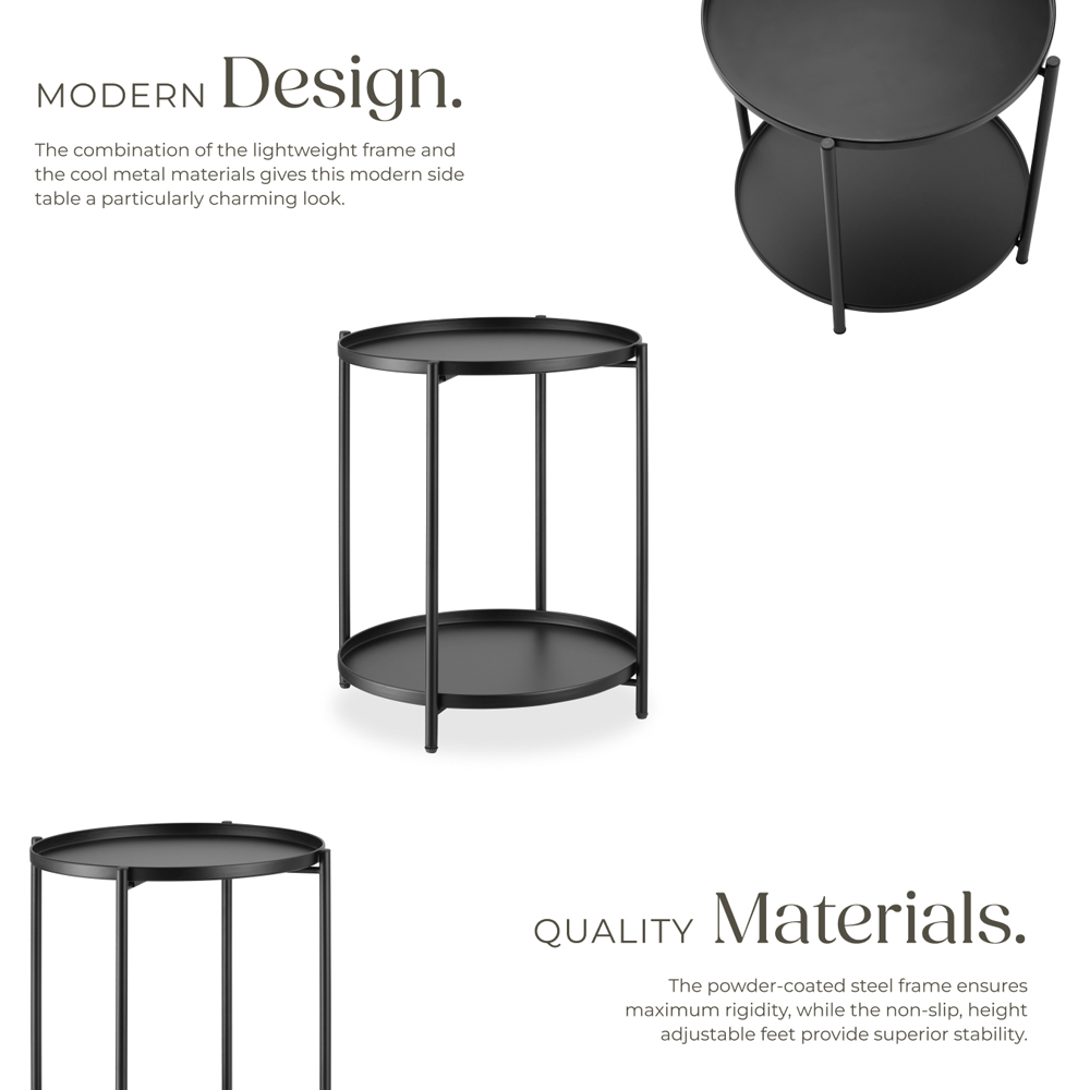 tectake Oxford 2 Shelf Black Round Bedside Table Image 4
