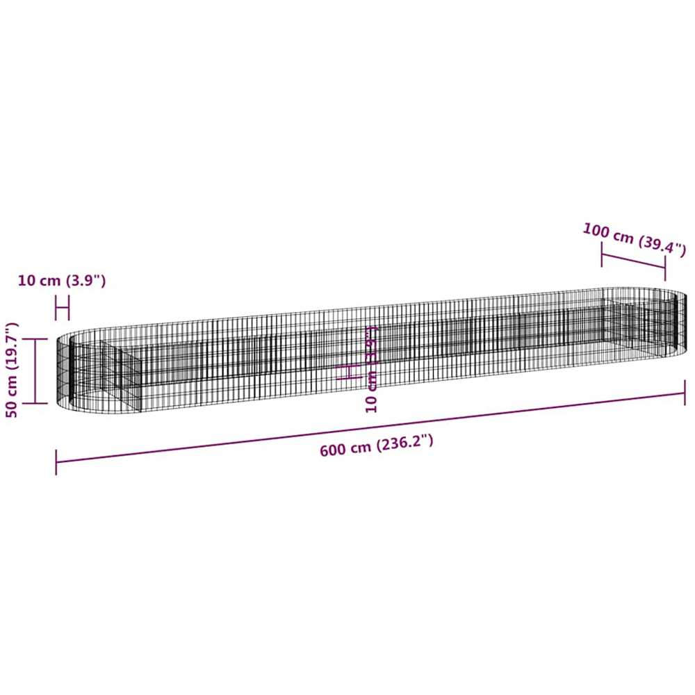 vidaXL Silver Galvanised Iron Gabion Raised Bed 600 x 100 x 50cm Image 7