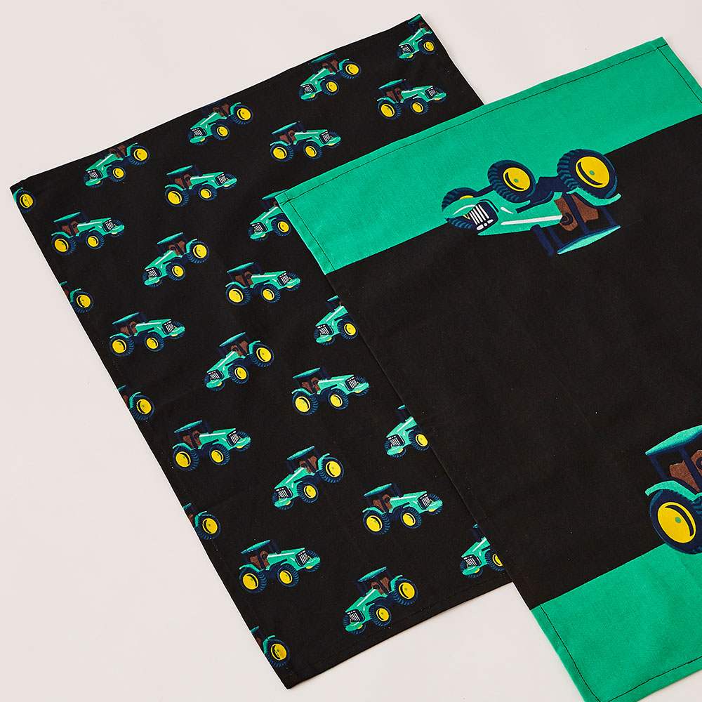 Highlands Homeware Patrick Tractor Green Tea Towels 2 Pack Image 3