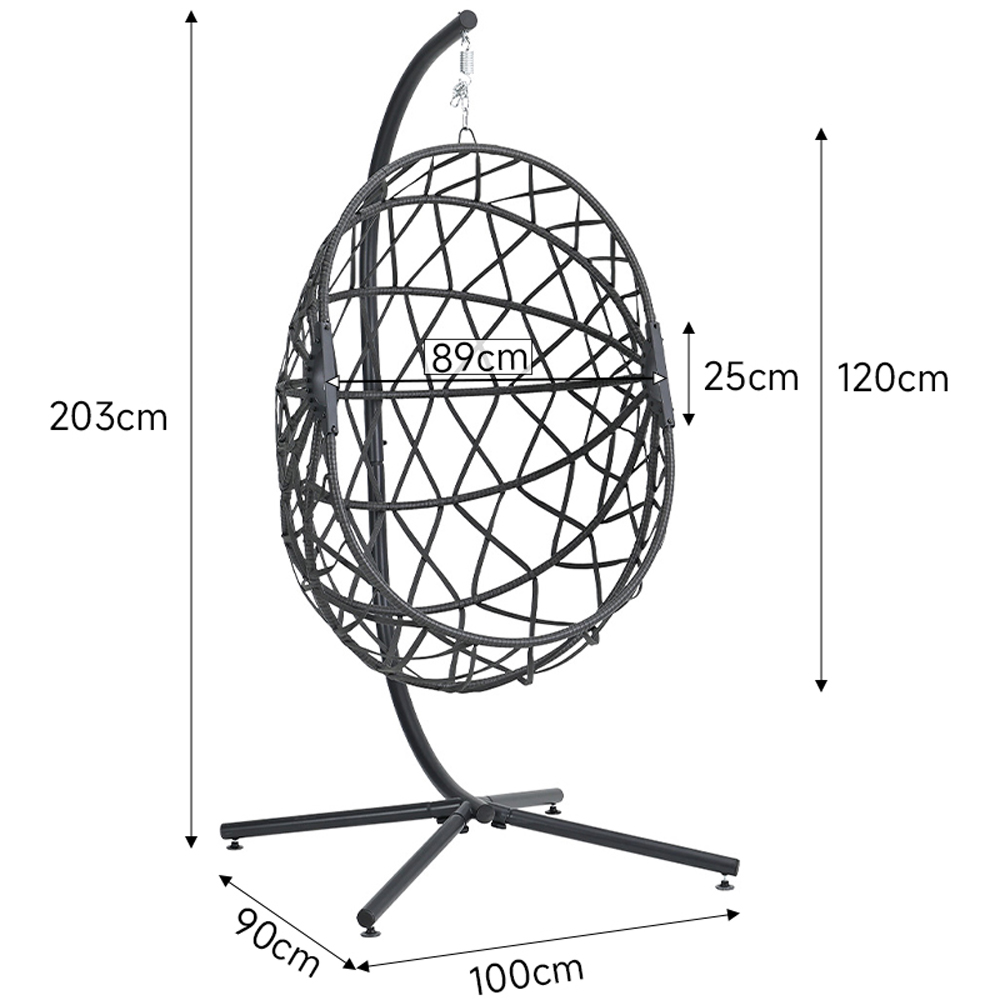 Living and Home Black Densely Woven Rattan Hanging Egg Chair Image 9