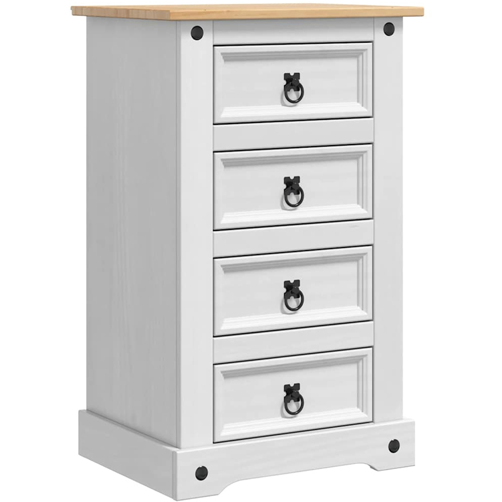vidaXL Corona 4 Drawer White Solid Pine Wood Wide Bedside Table Image 2