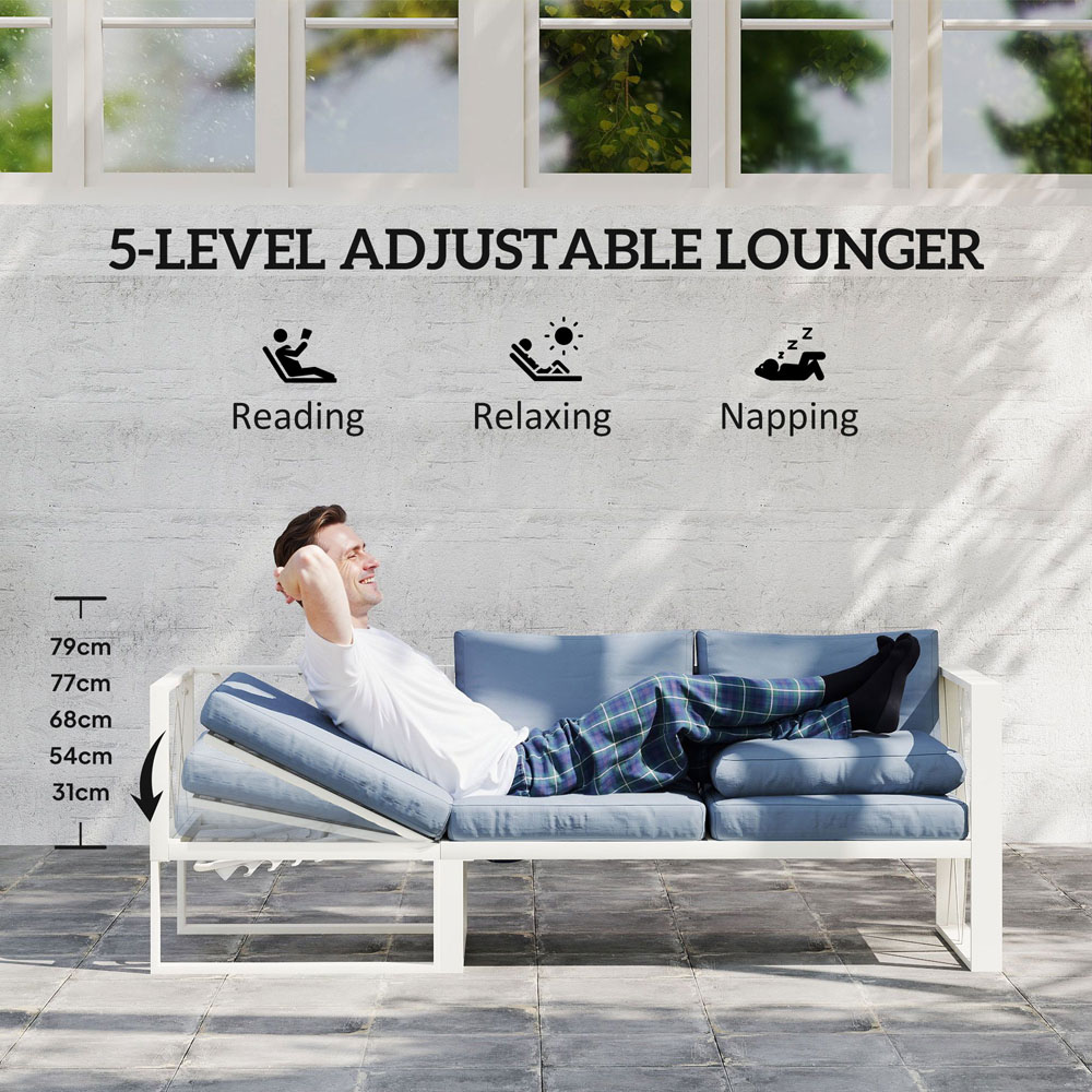 Outsunny 5 Seater Grey Garden Sectional Sofa Set with Adjustable Lounger Image 7
