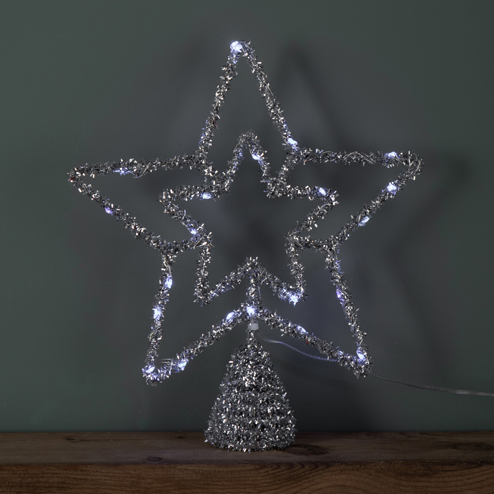 Samuel Alexander White Multi-Function LED Silver Star Christmas Tree Topper 28cm Image 6