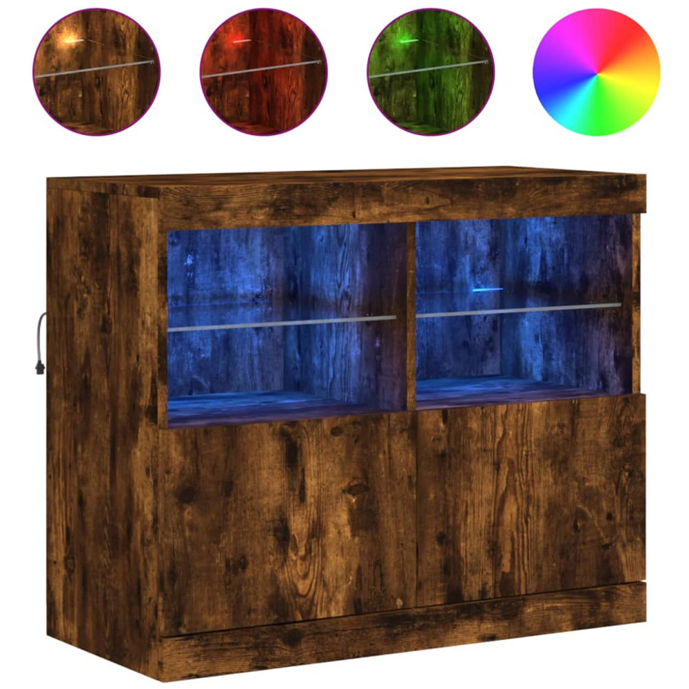 vidaXL 2 Door 4 Shelf Smoked Oak Sideboard with LED Lights Image 2