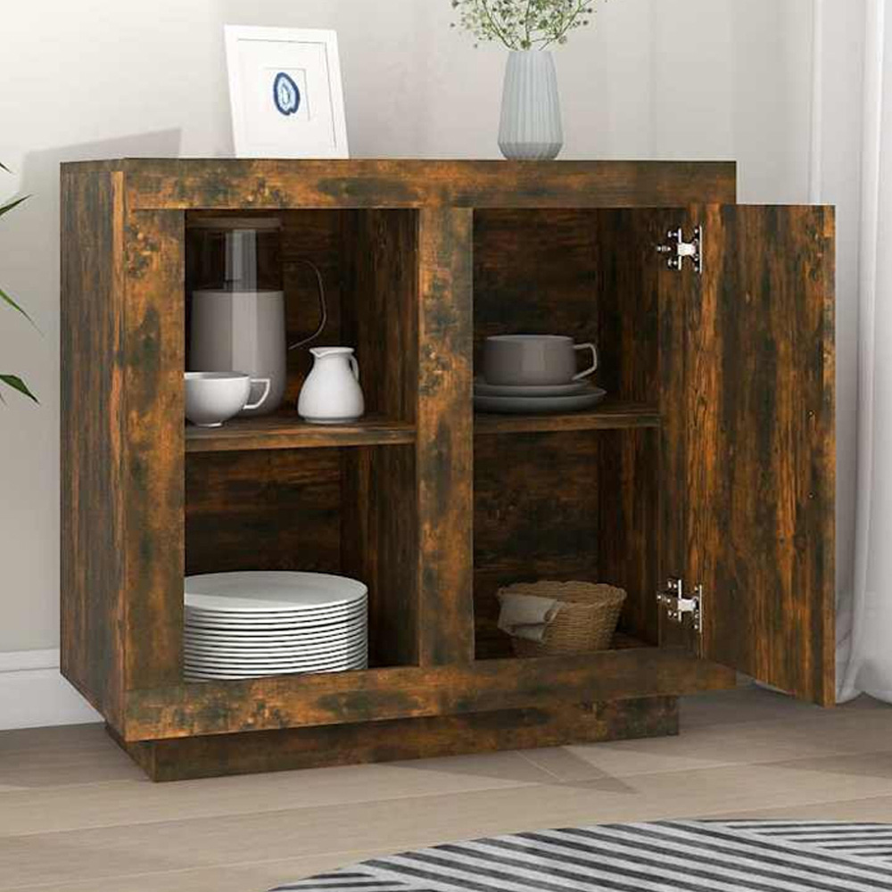 vidaXL Single Door 2 Shelf Smoked Oak Sideboard Image 1
