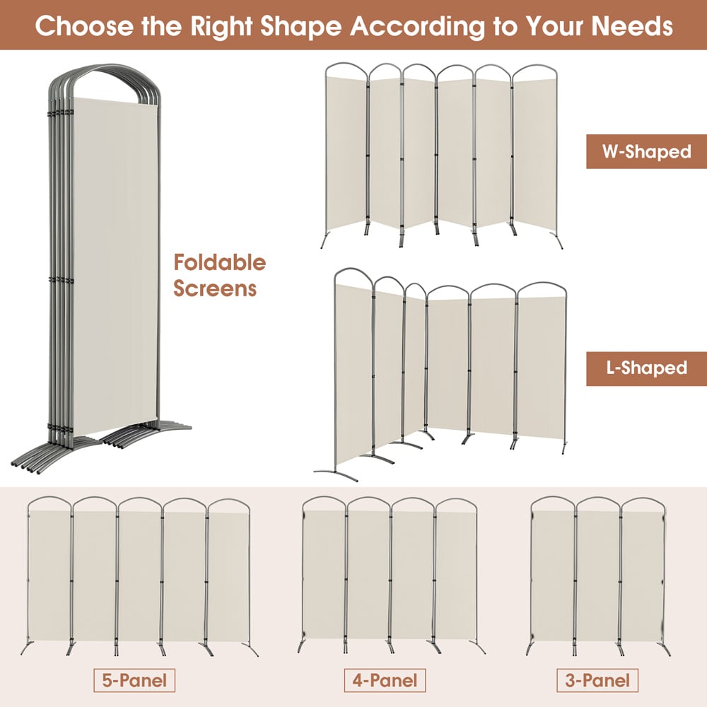 Costway 6 Panel Cream Freestanding Fabric Room Divider Image 6