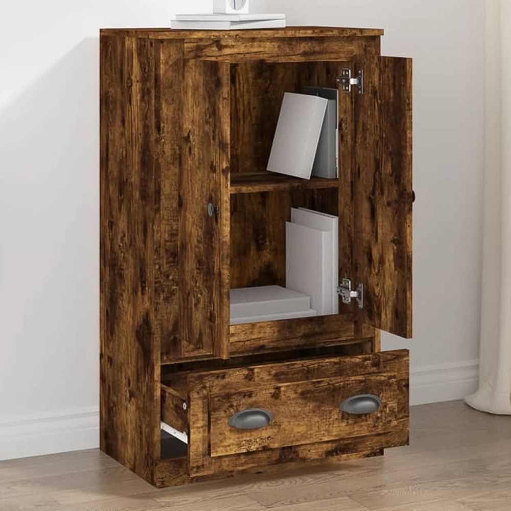 vidaXL 2 Door Single Drawer Smoked Oak Highboard Image 1
