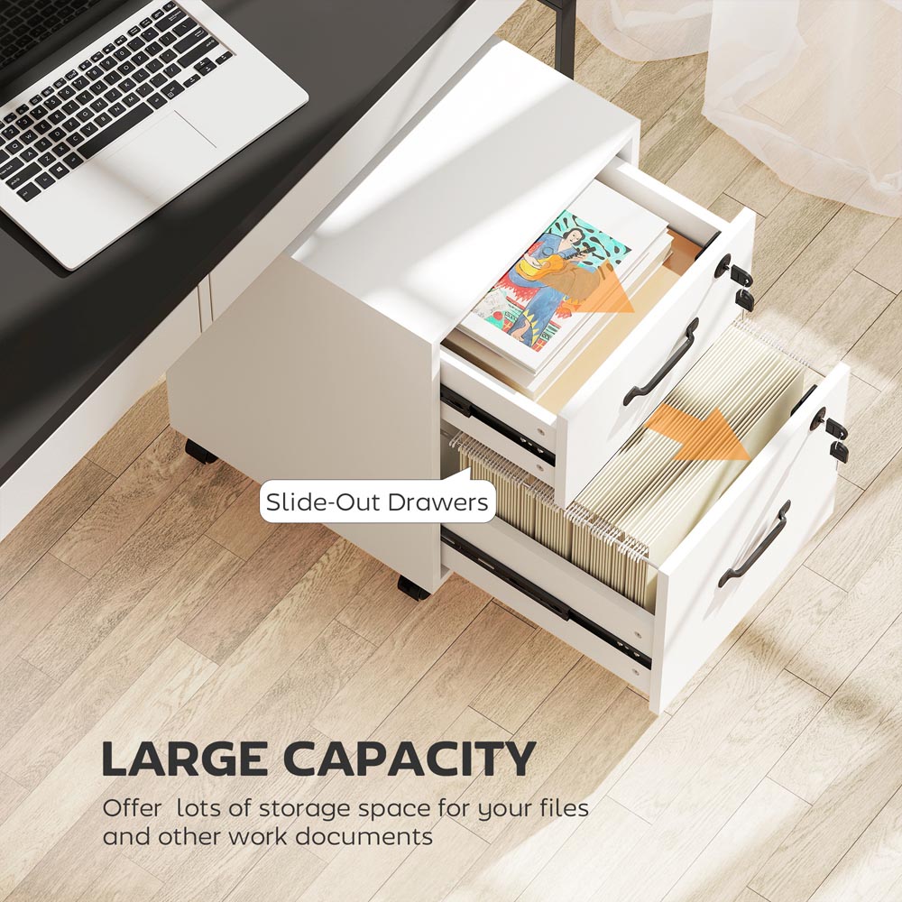 Portland 2 Drawer White Mobile Lockable Filing Cabinet with Keys Image 7