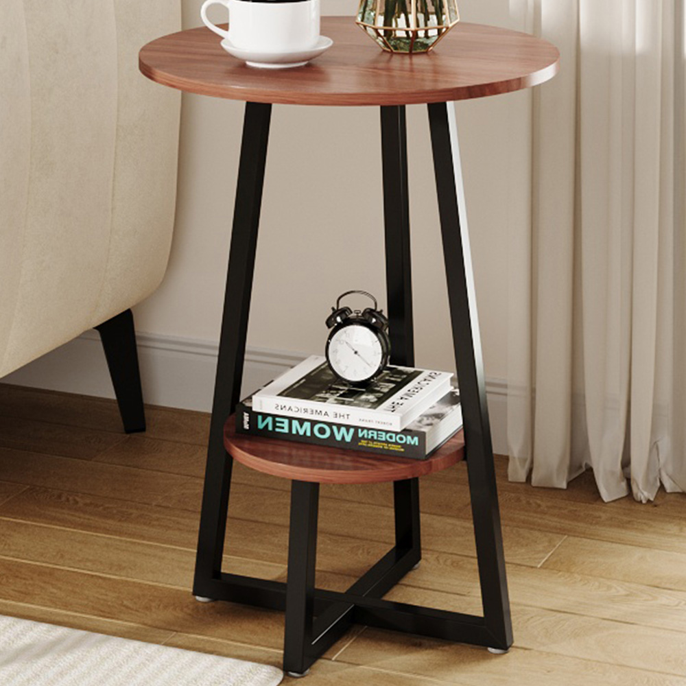 Living and Home 2 Tier Walnut Round Side Table with MDF Top Image 1
