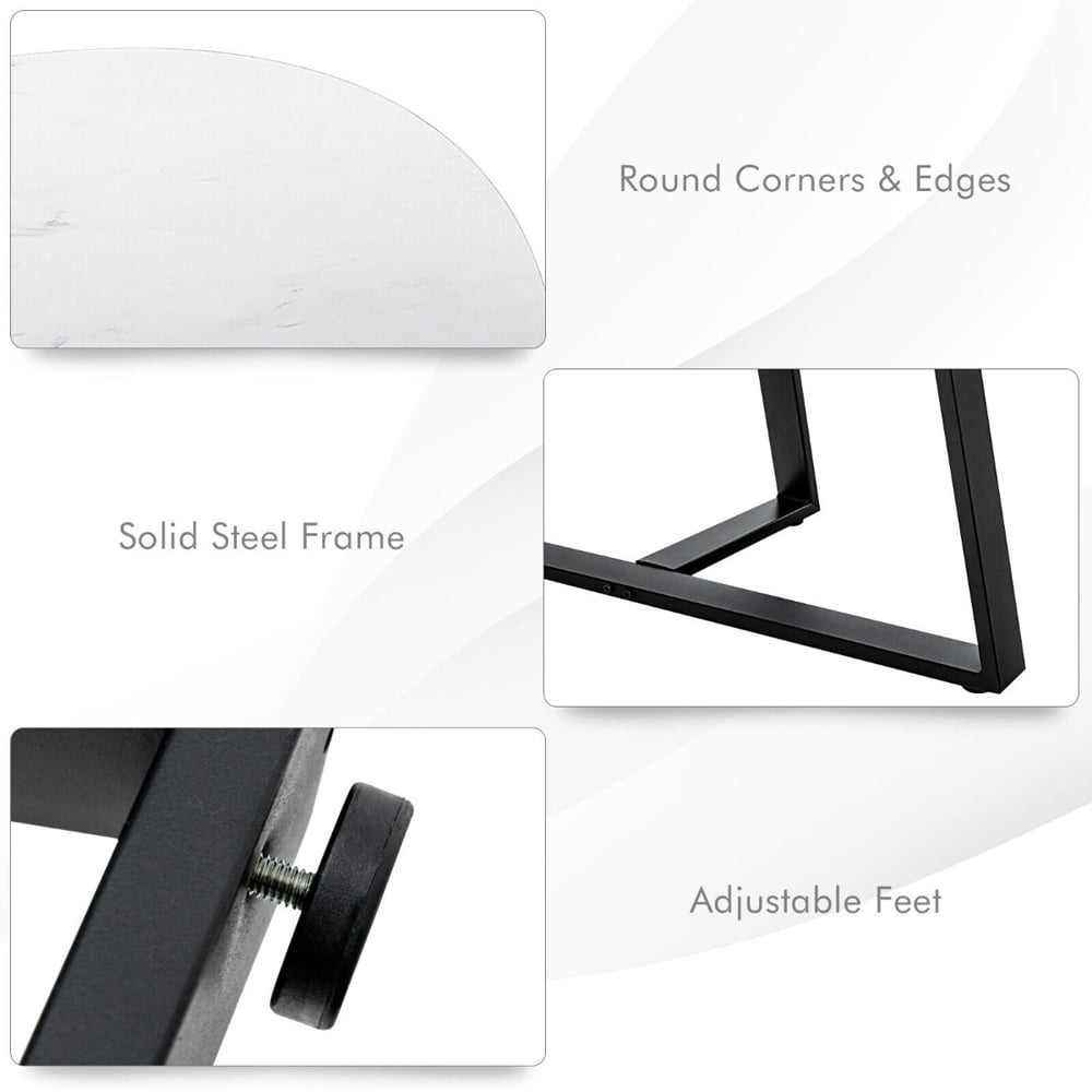 Costway White Faux Marble Oval and Round Coffee Table Set of 2 Image 6