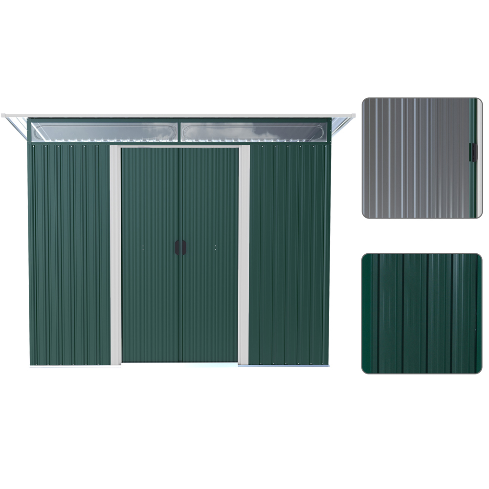 Outsunny 4.4 x 8.5ft Pent Roof Double Sliding Door Metal Storage Shed Image 6