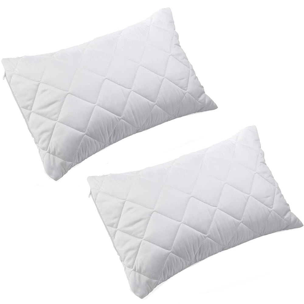 Gr8 Home White Anti Allergy Quilted Zipped Pillowcase 2 Pack Image 1