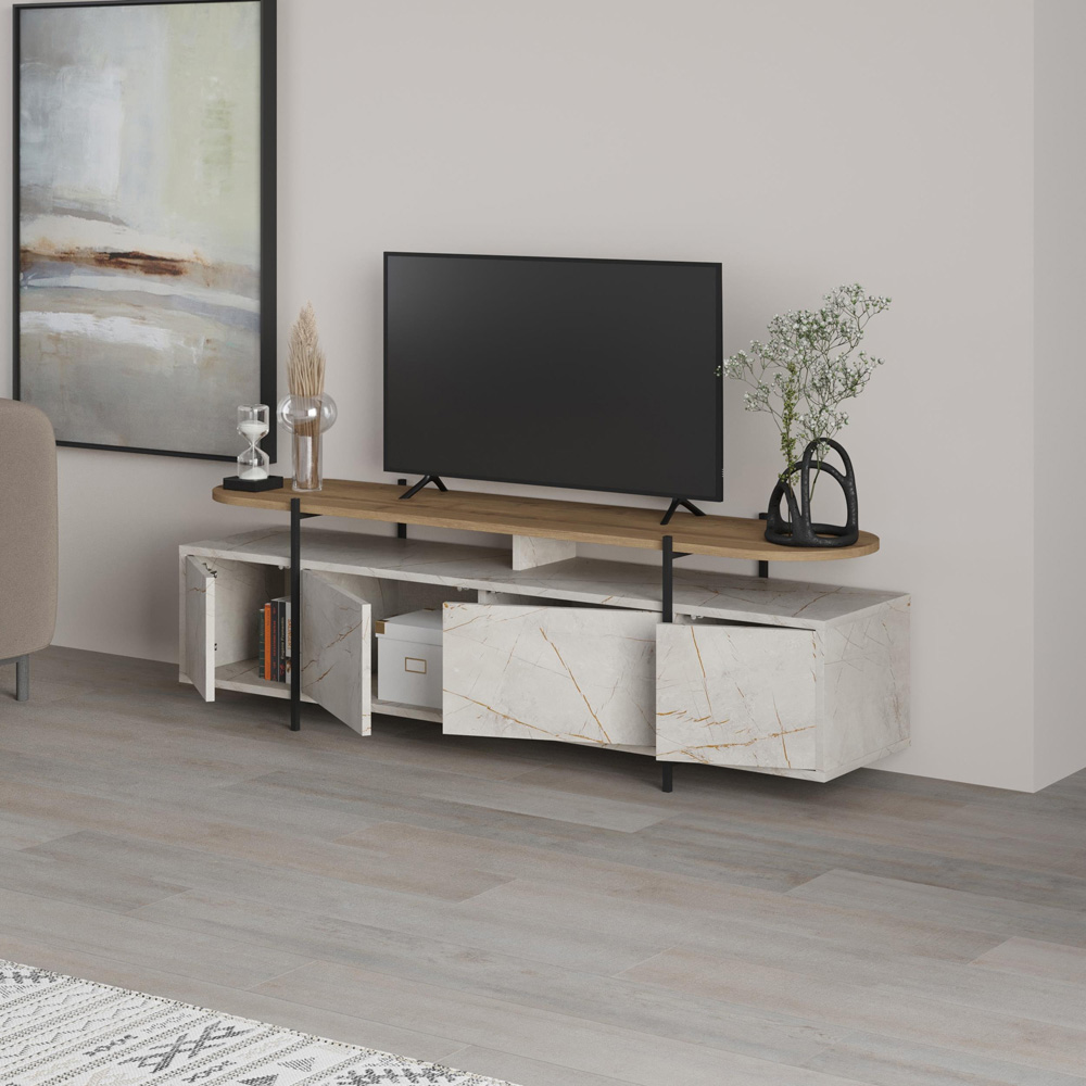 Decortie Hanley 4 Door Gold Marble Effect TV Stand Image 5